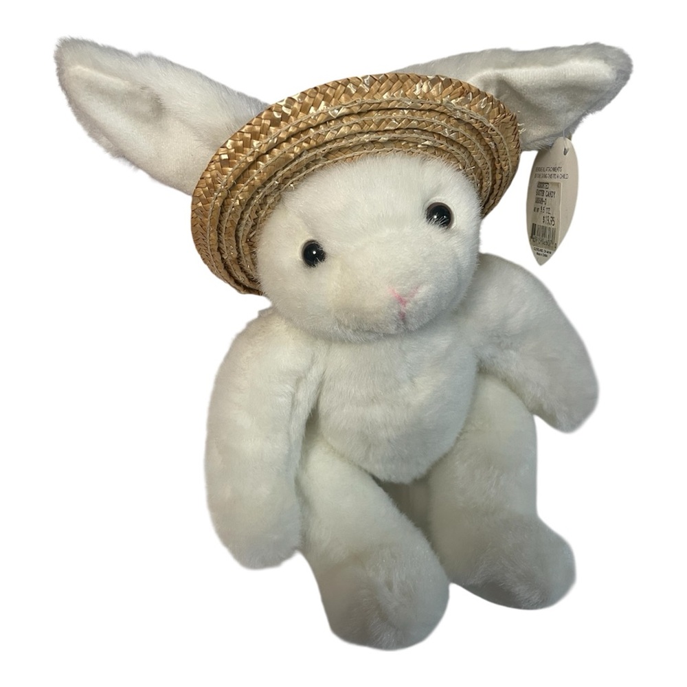 Carlton Cards Heartwarmers Gorant White Plush Bunny Rabbit Toy Straw Hat Flower